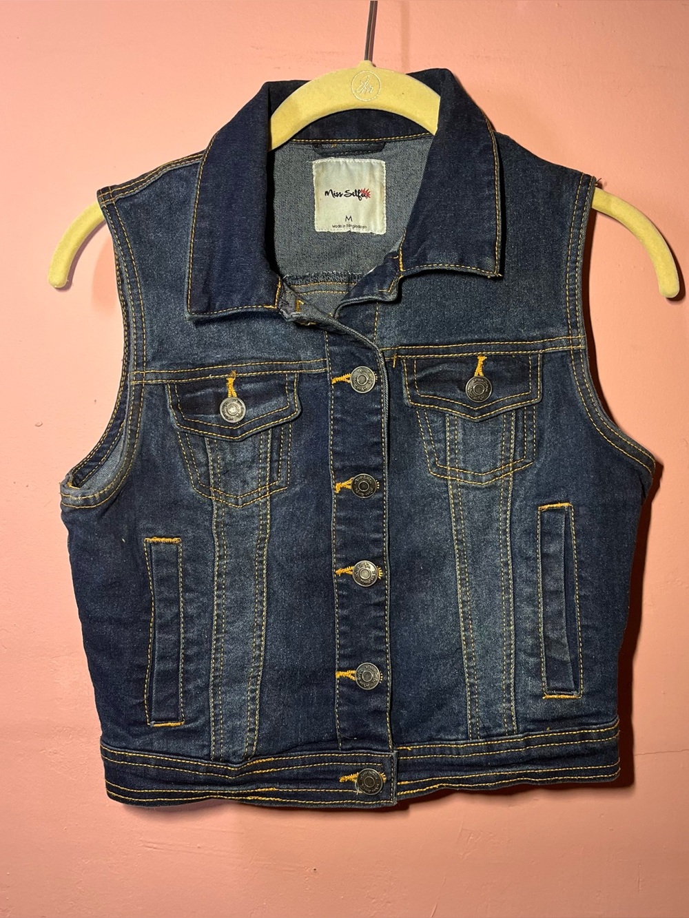 Miss selfie dark wash denim crop jean vest jacket size medium